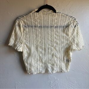 Cream Lace Textured Blouse Romantic Cottagecore Sheer Soft Girl L SHEIN